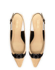 LARROUDE | Franca Pump In Beige Raffia and Black Trimming