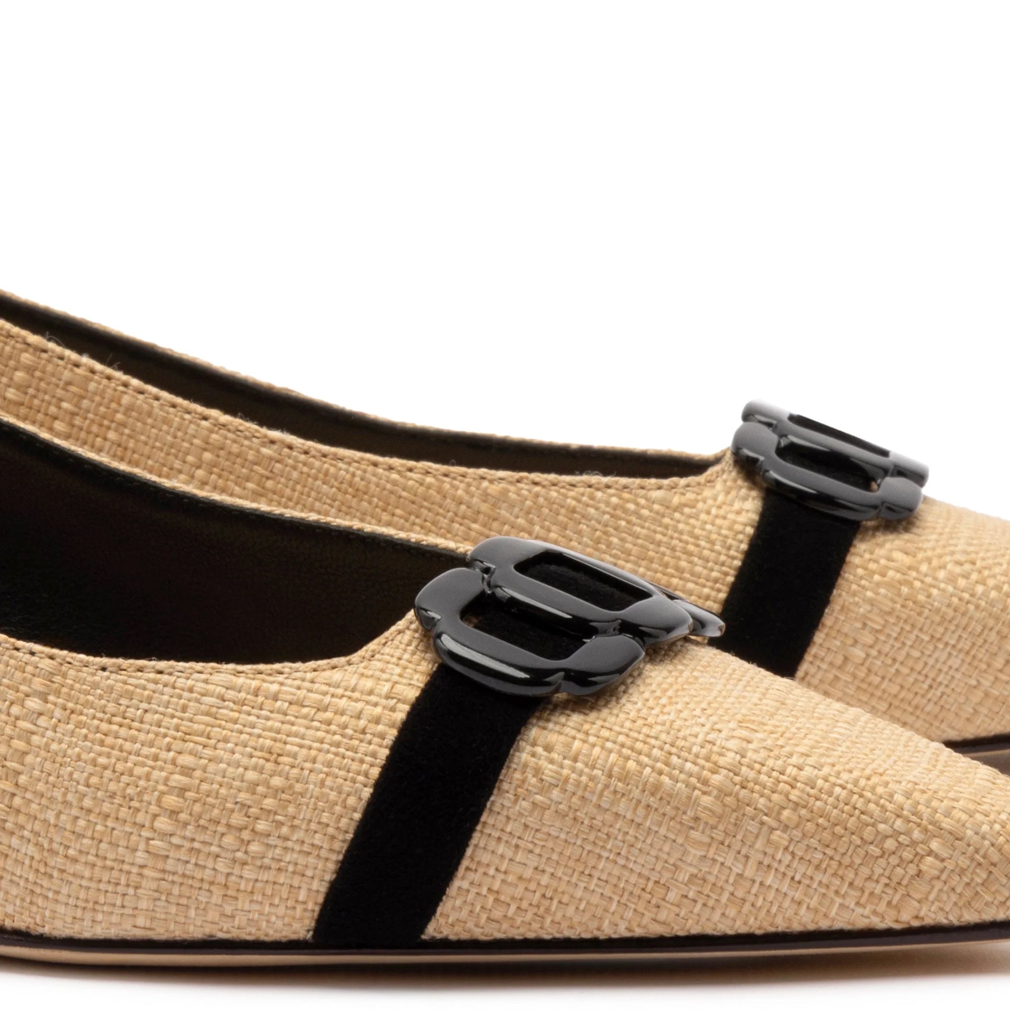 LARROUDE | Franca Pump In Beige Raffia and Black Trimming