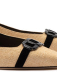 LARROUDE | Franca Pump In Beige Raffia and Black Trimming