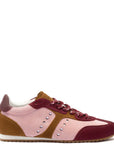 LARROUDE | Stella Sneaker In Tulip, Russet and Wine Suede and Silver Metallic Leather