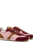 LARROUDE | Stella Sneaker In Tulip, Russet and Wine Suede and Silver Metallic Leather