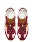 LARROUDE | Stella Sneaker In Tulip, Russet and Wine Suede and Silver Metallic Leather