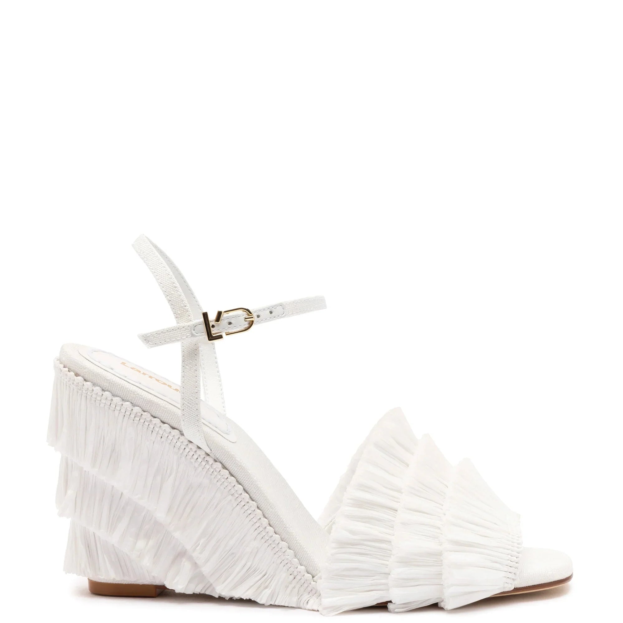 LARROUDE | Yves Fringe Wedge In White Raffia