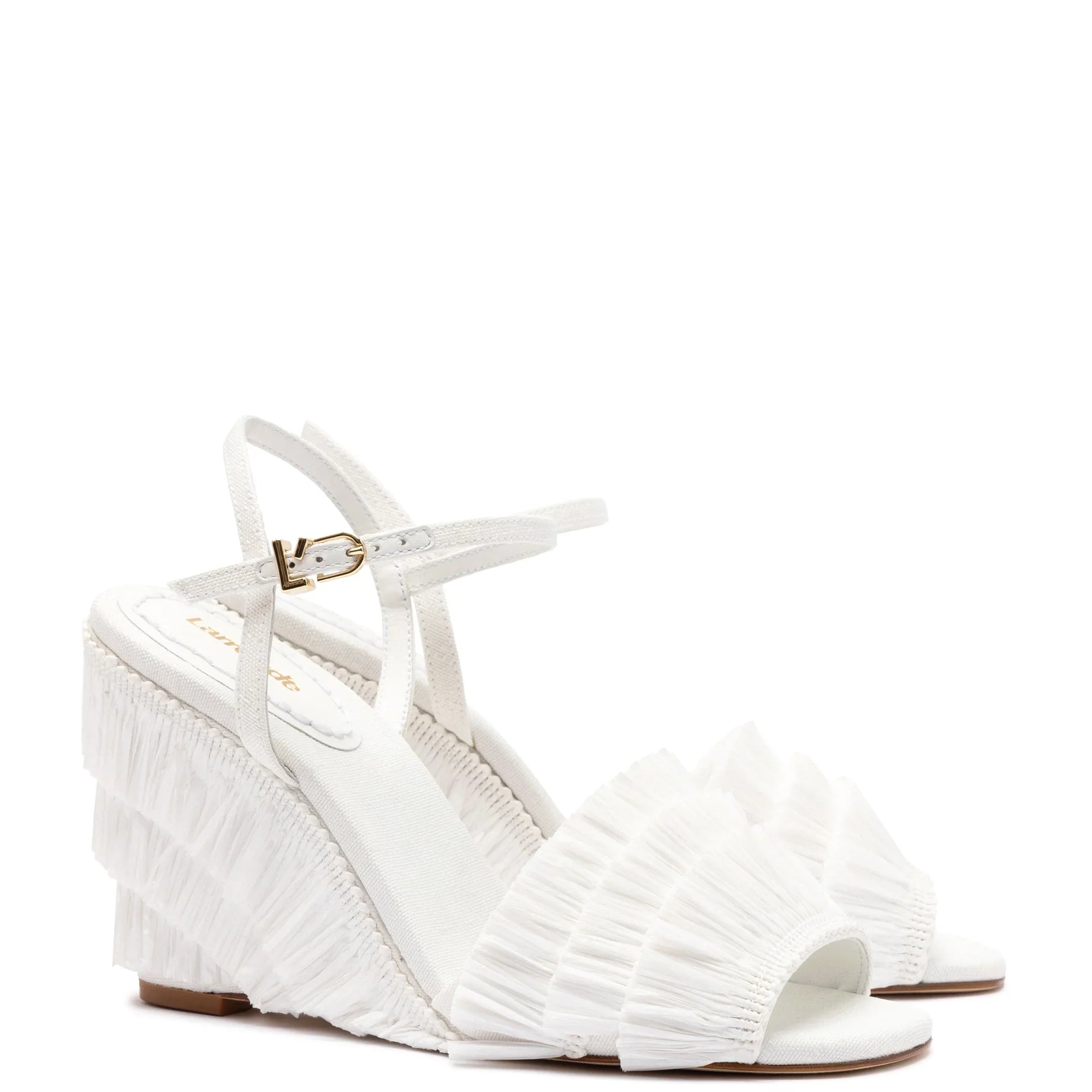LARROUDE | Yves Fringe Wedge In White Raffia