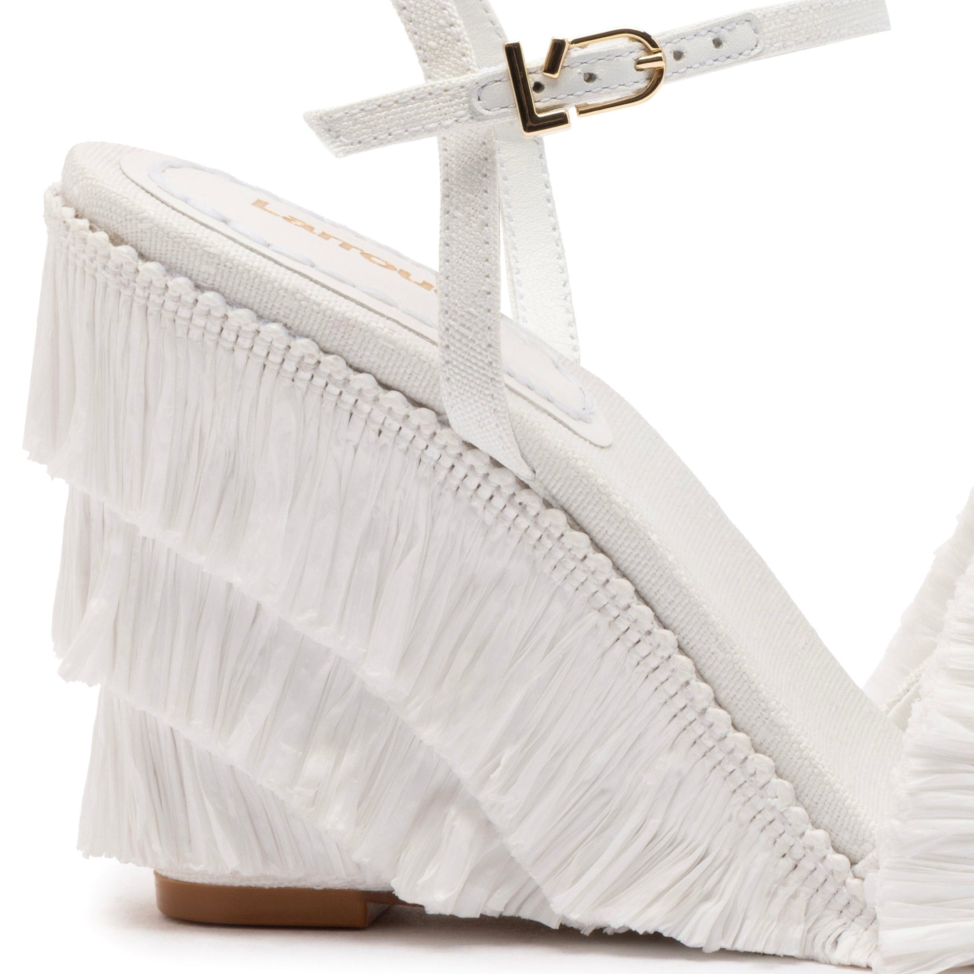 LARROUDE | Yves Fringe Wedge In White Raffia