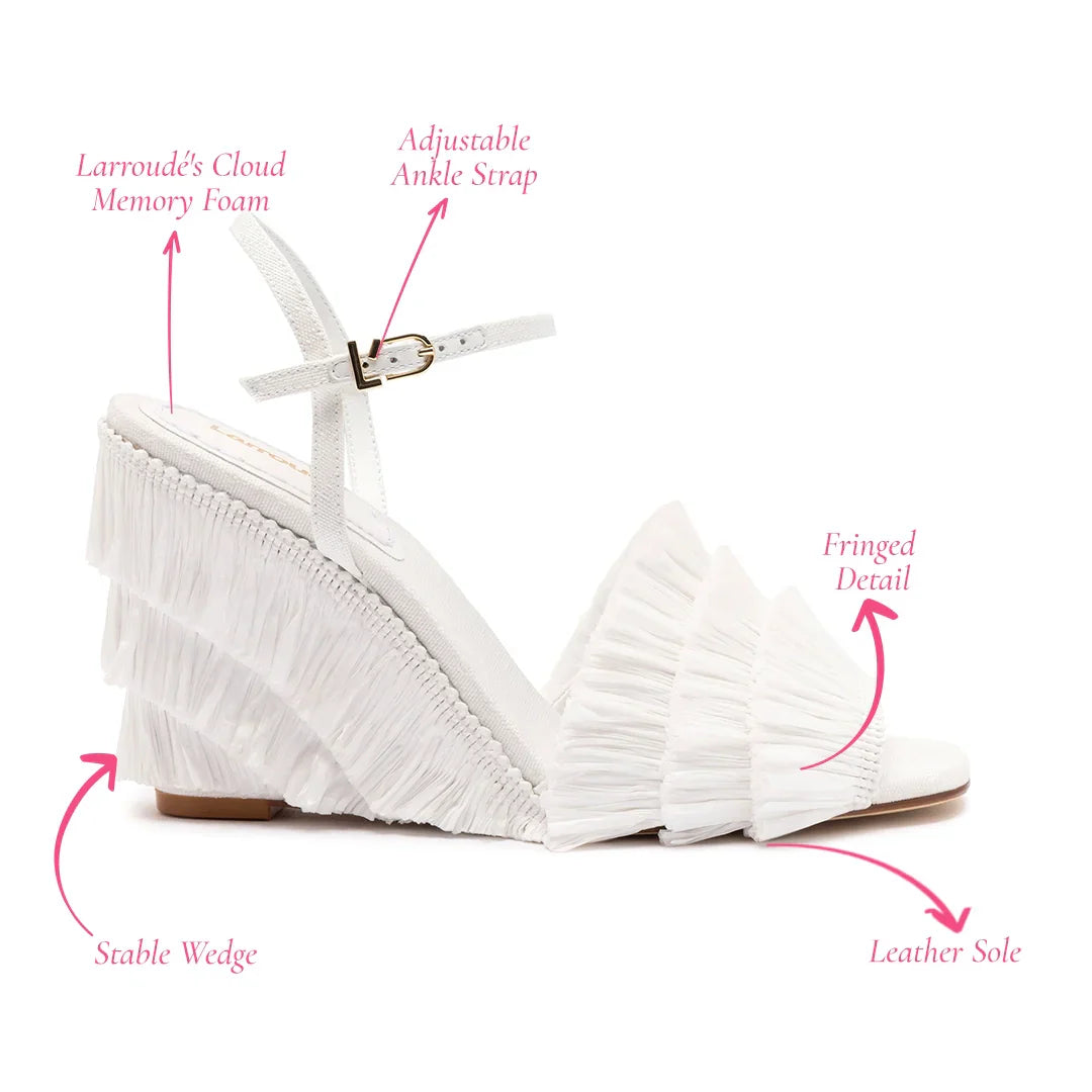 LARROUDE | Yves Fringe Wedge In White Raffia