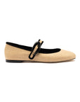 LARROUDE | Verona Ballet Flat In Beige Raffia and Black Trimming