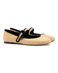 LARROUDE | Verona Ballet Flat In Beige Raffia and Black Trimming