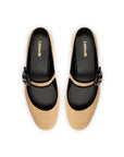 LARROUDE | Verona Ballet Flat In Beige Raffia and Black Trimming