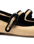 LARROUDE | Verona Ballet Flat In Beige Raffia and Black Trimming