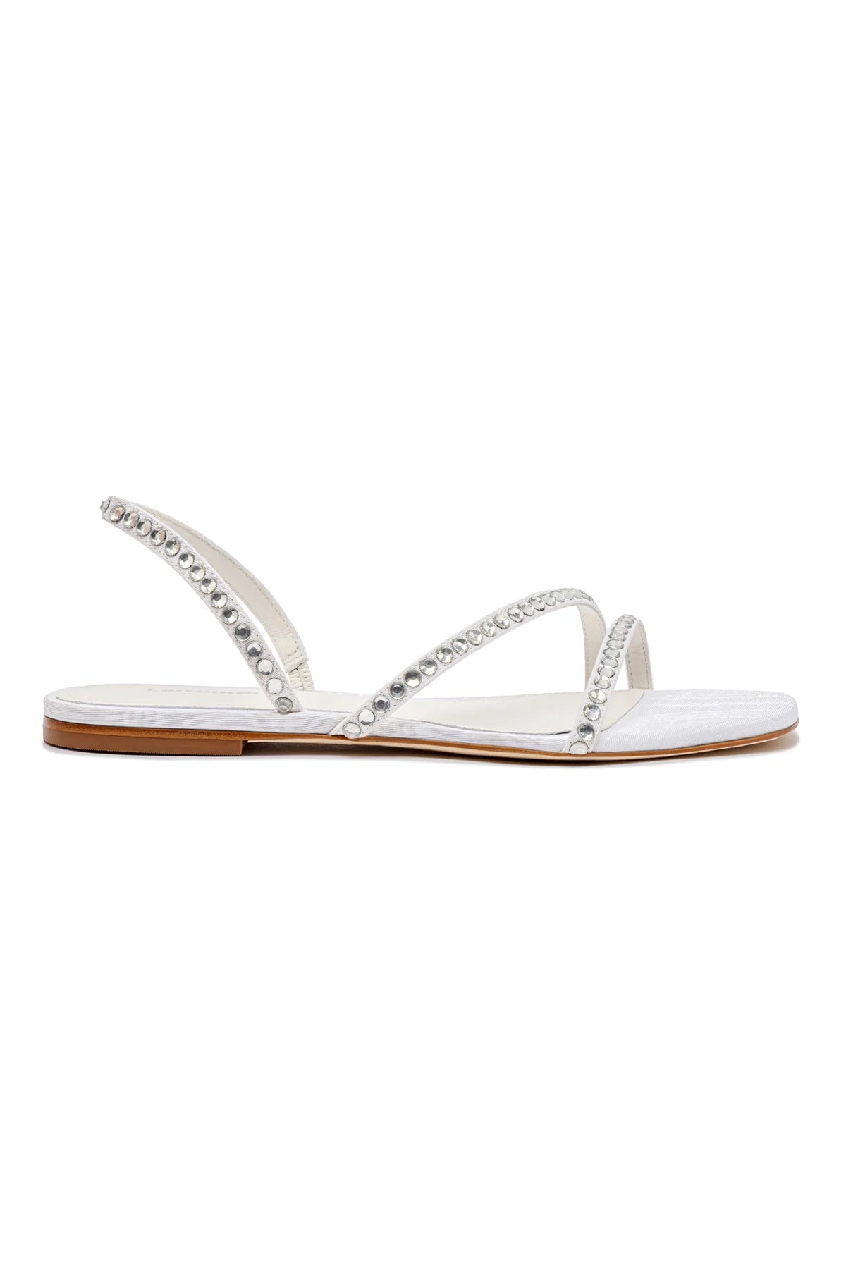 LARROUDE | Vicky Flat Sandal In White Fabric and Crystals
