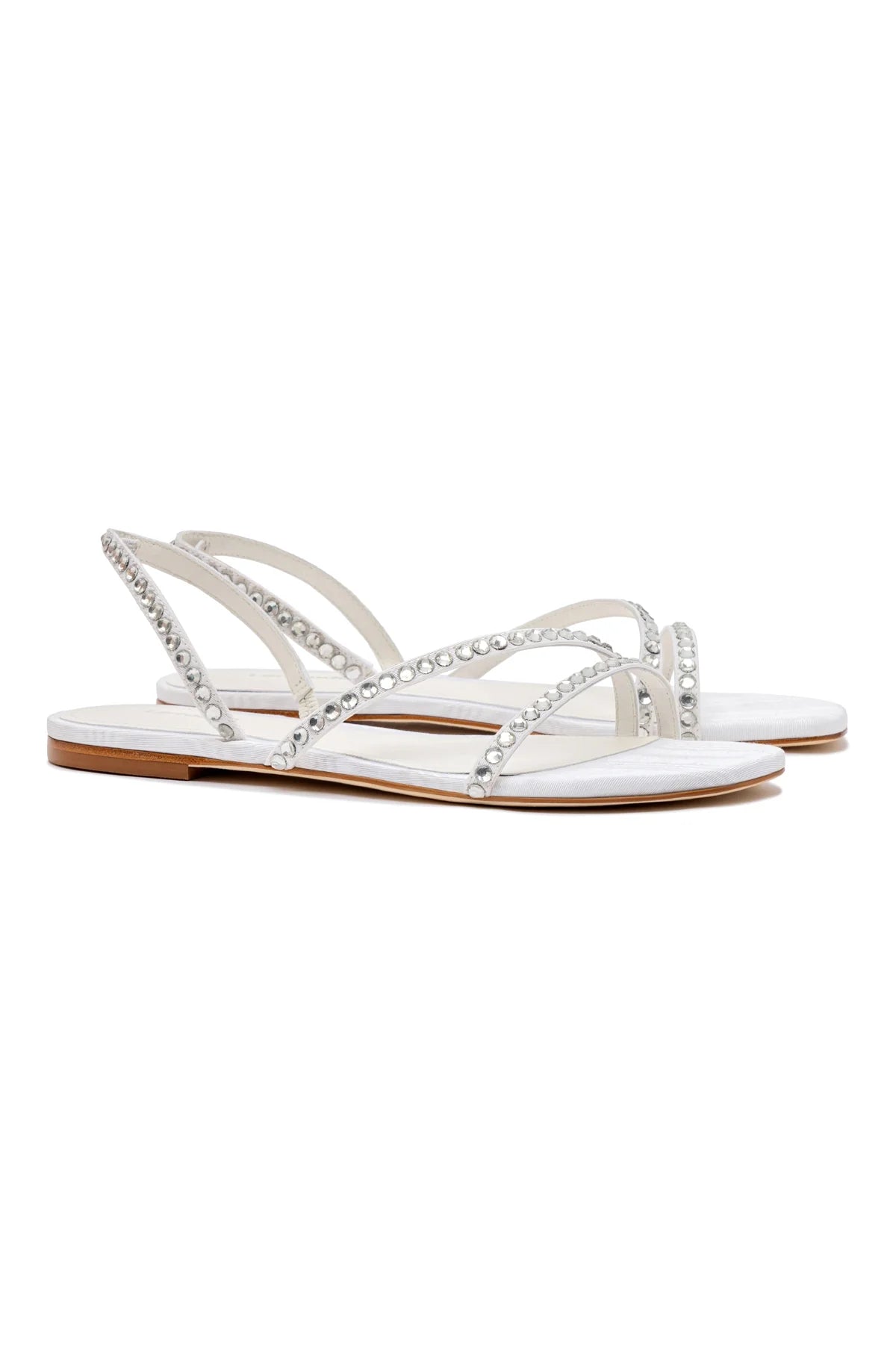 LARROUDE | Vicky Flat Sandal In White Fabric and Crystals