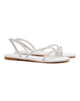 LARROUDE | Vicky Flat Sandal In White Fabric and Crystals