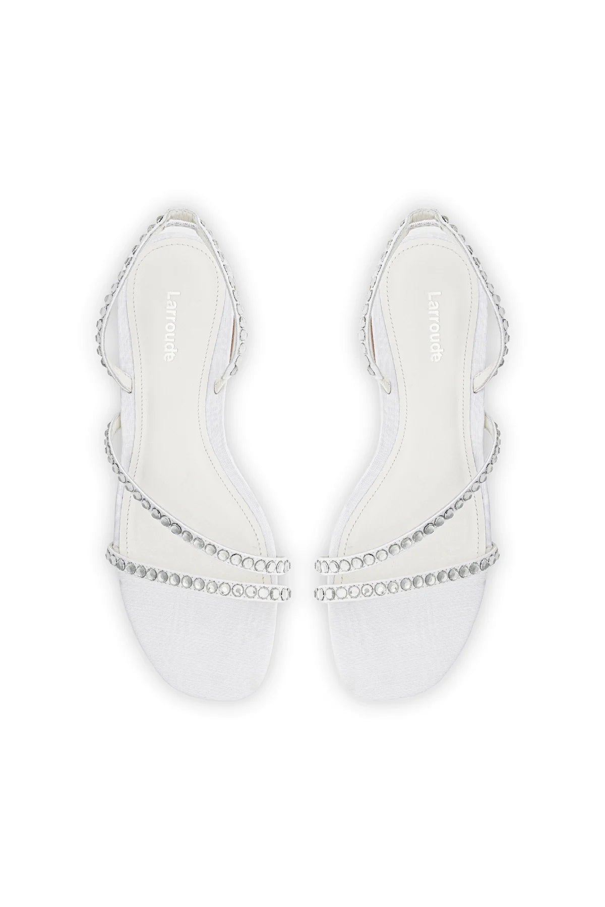 LARROUDE | Vicky Flat Sandal In White Fabric and Crystals