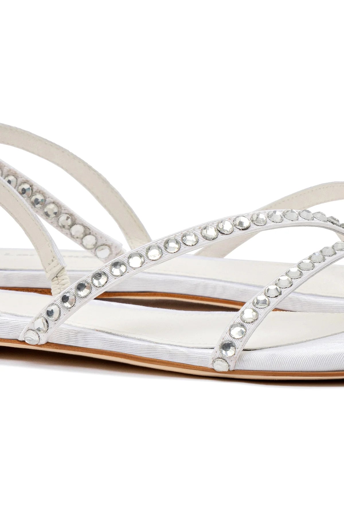 LARROUDE | Vicky Flat Sandal In White Fabric and Crystals
