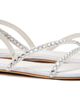 LARROUDE | Vicky Flat Sandal In White Fabric and Crystals