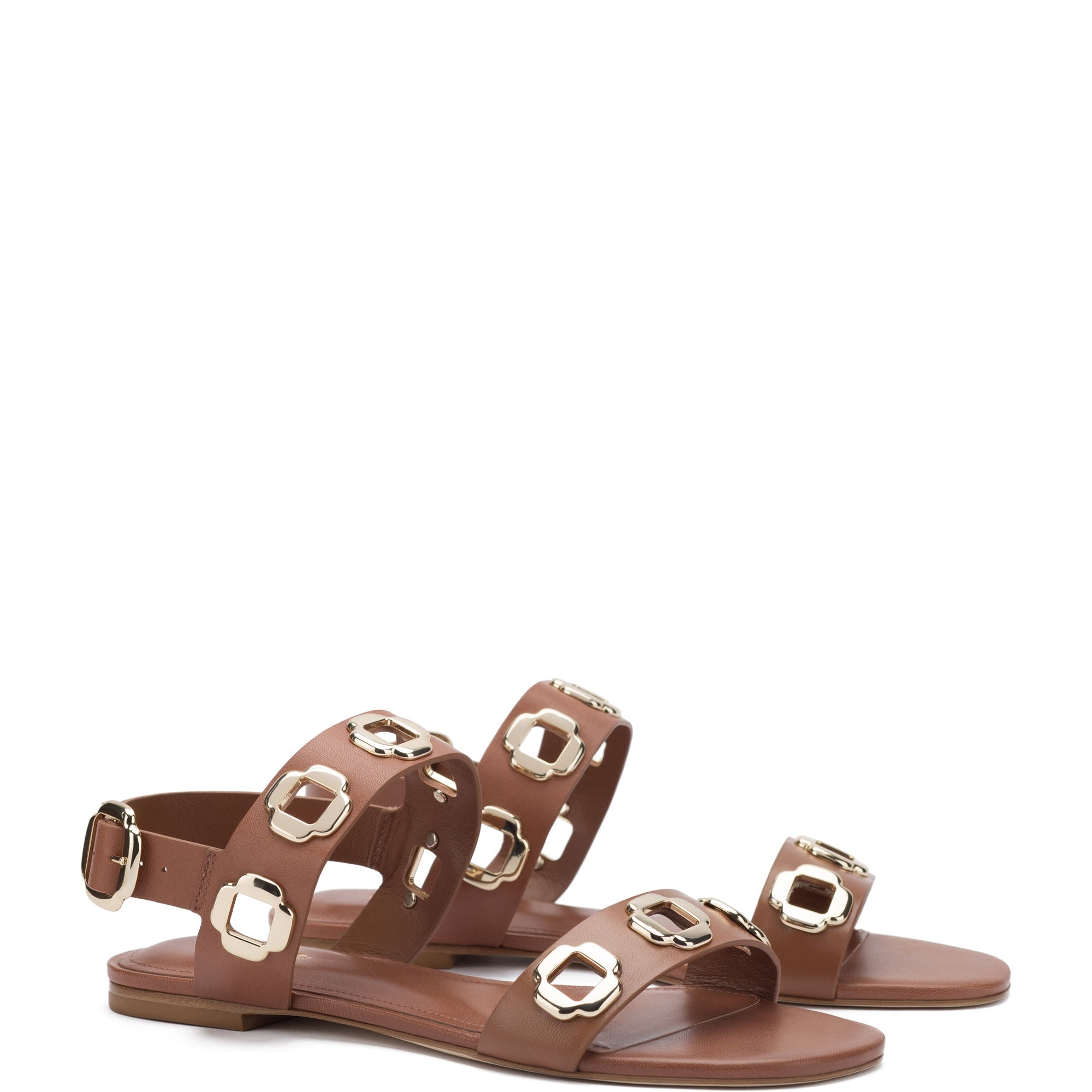 LARROUDE | Milan Flat Sandal In Caramel Leather