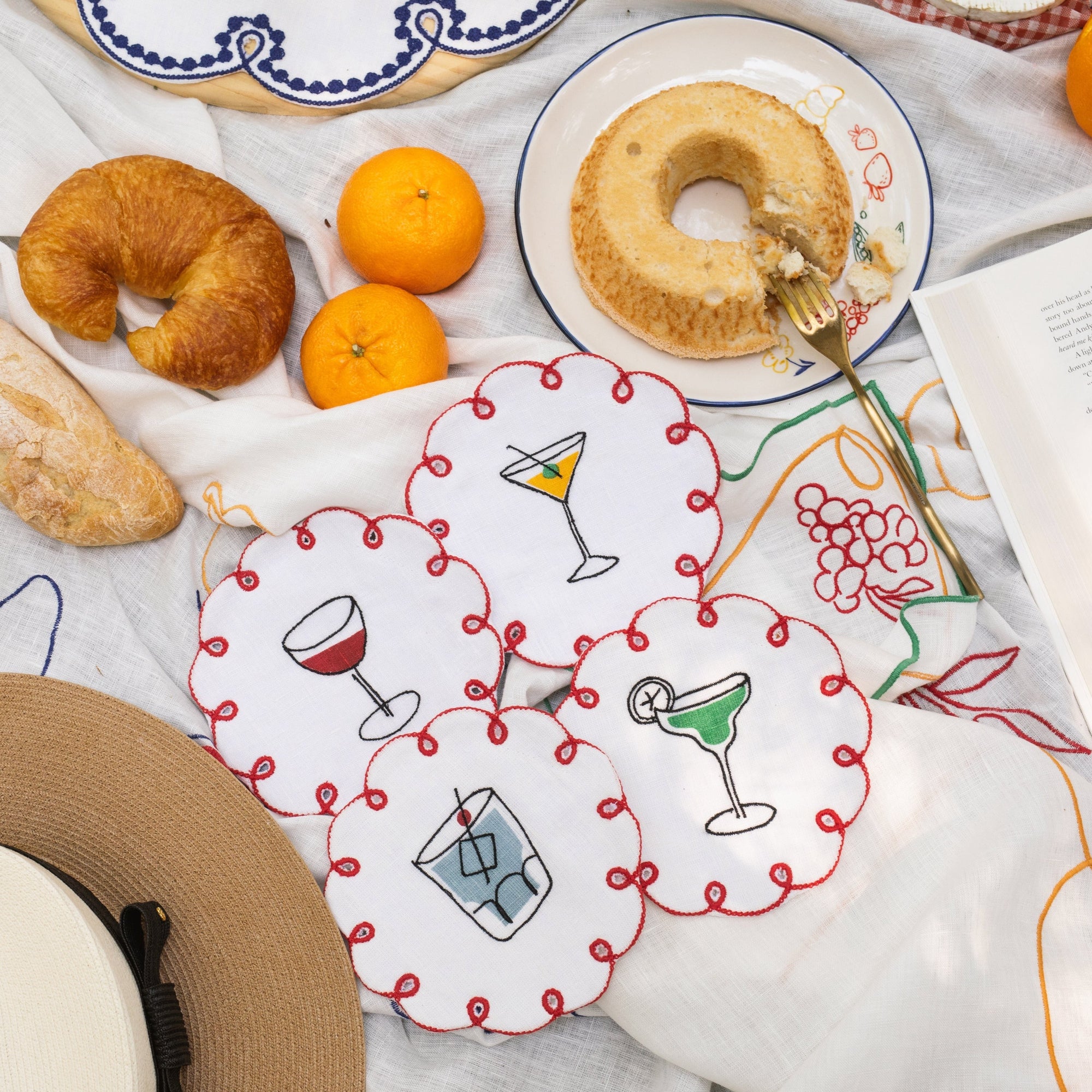 MISETTE Fête Embroidered Linen Coasters (Set of 4)