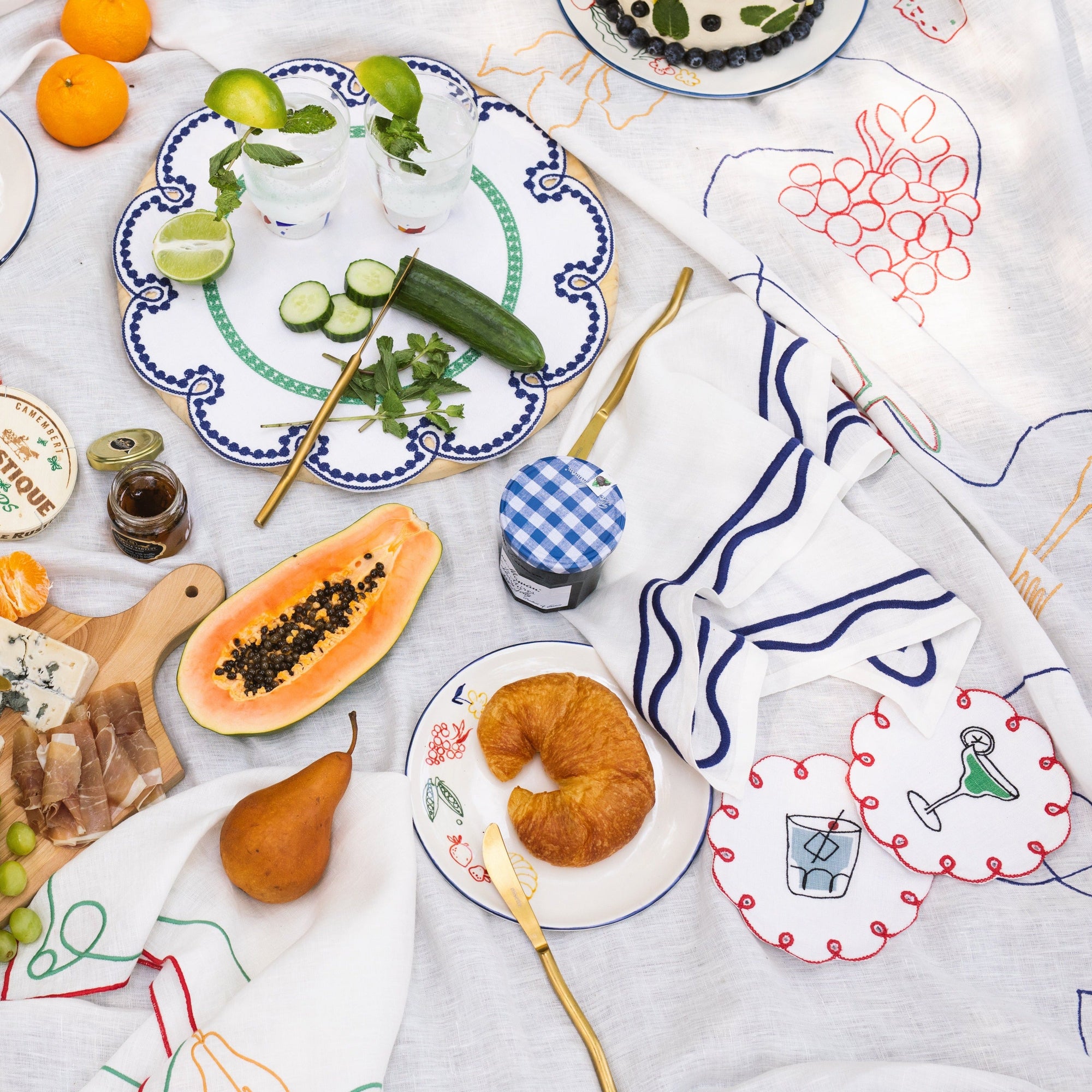 MISETTE Fête Embroidered Linen Coasters (Set of 4)