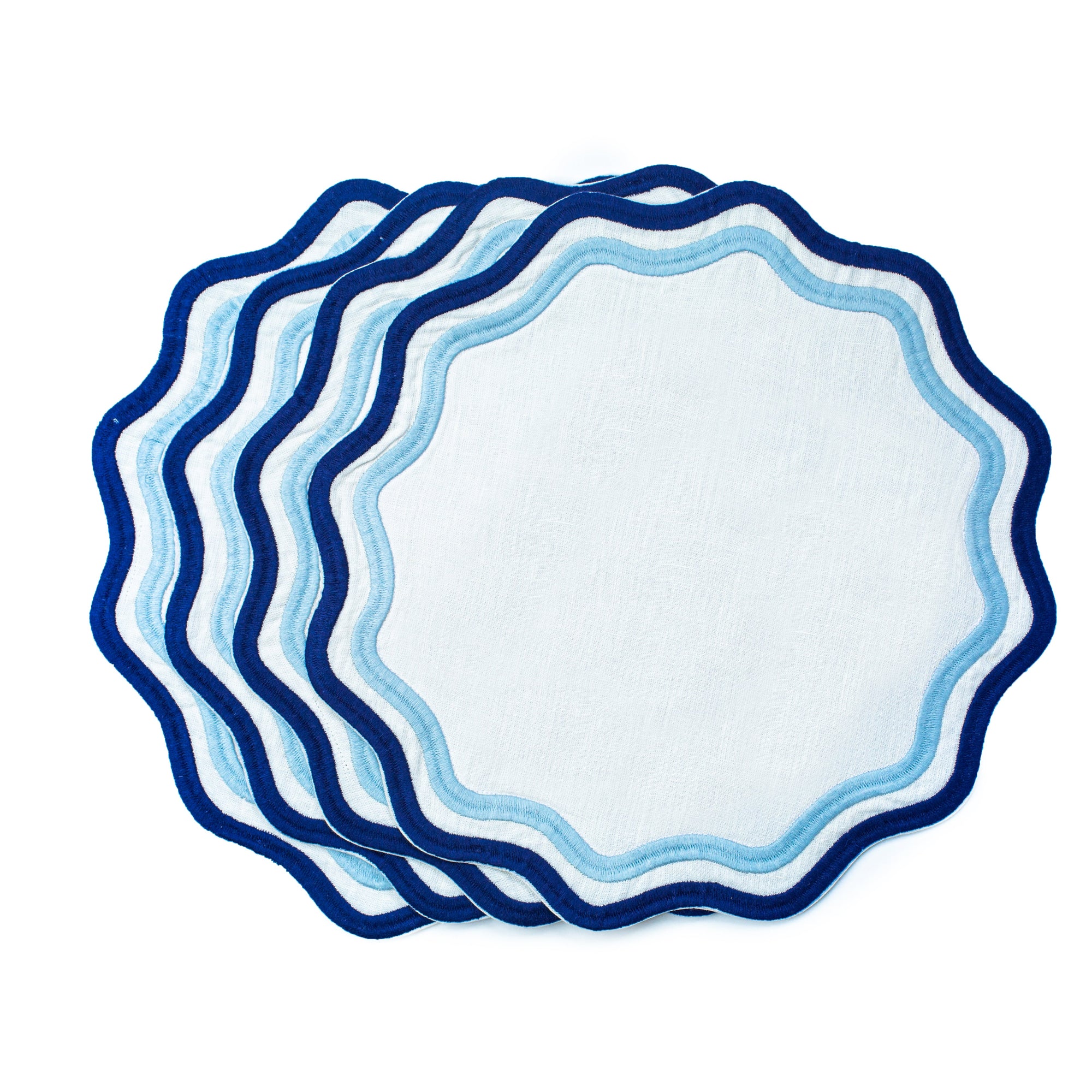 MISETTE Colorblock Embroidered Linen Placemats in Blue (Set of 4)