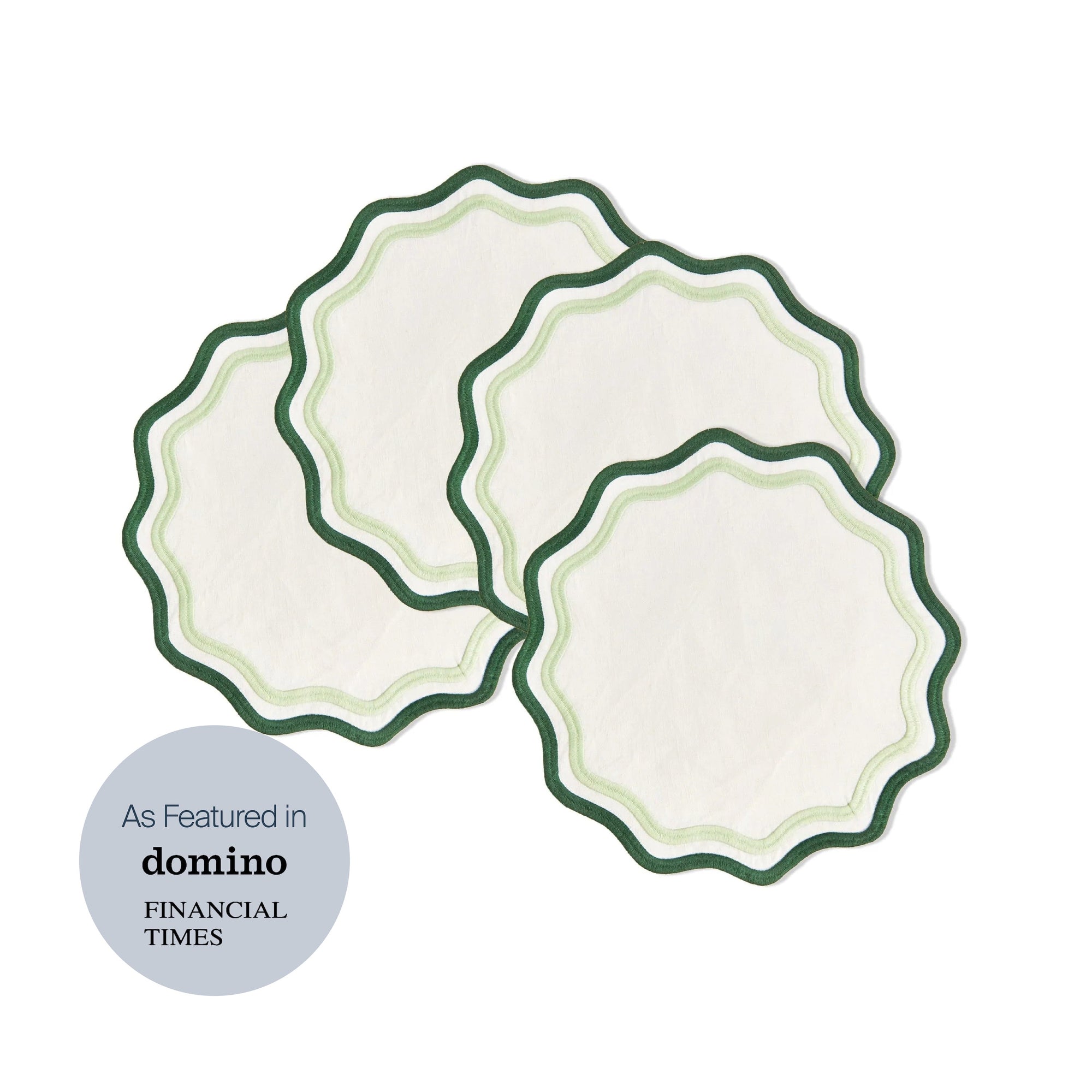 MISETTE Colorblock Embroidered Linen Placemats in Dark Green/Sage (Set of 4)