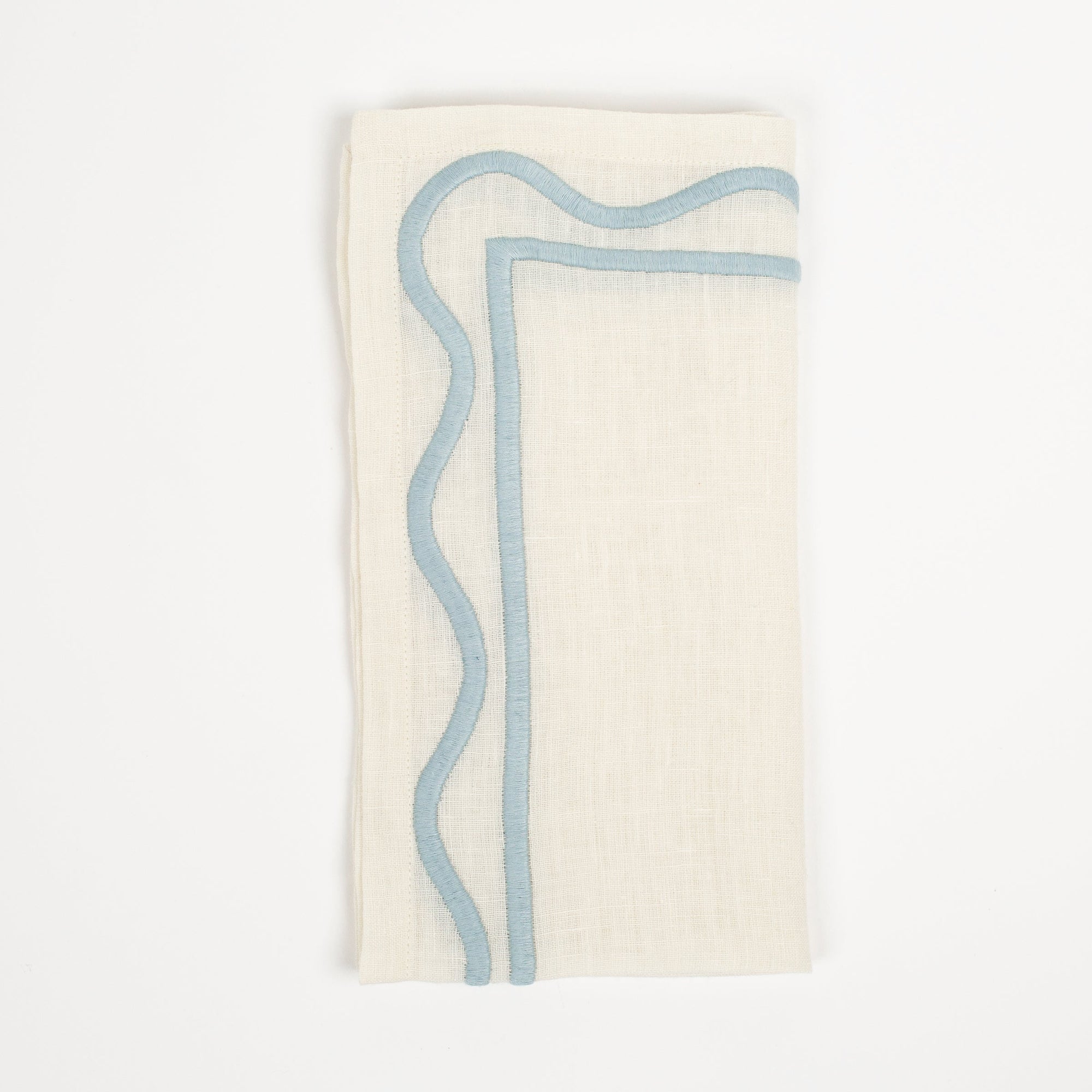 MISETTE Colorblock Embroidered Linen Napkins in Blue (Set of 4)