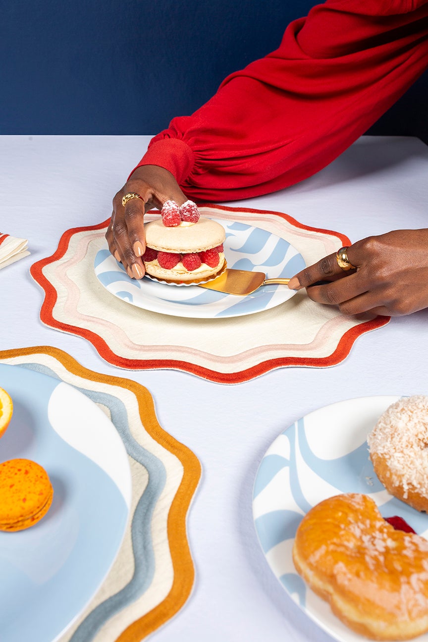 MISETTE Colorblock Embroidered Linen Placemats in Pink/Rust (Set of 4)