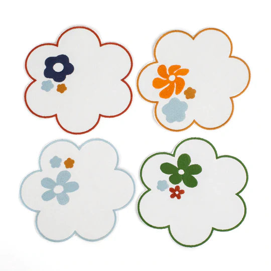 MISETTE Floral Embroidered Linen Coasters (Set of 4)