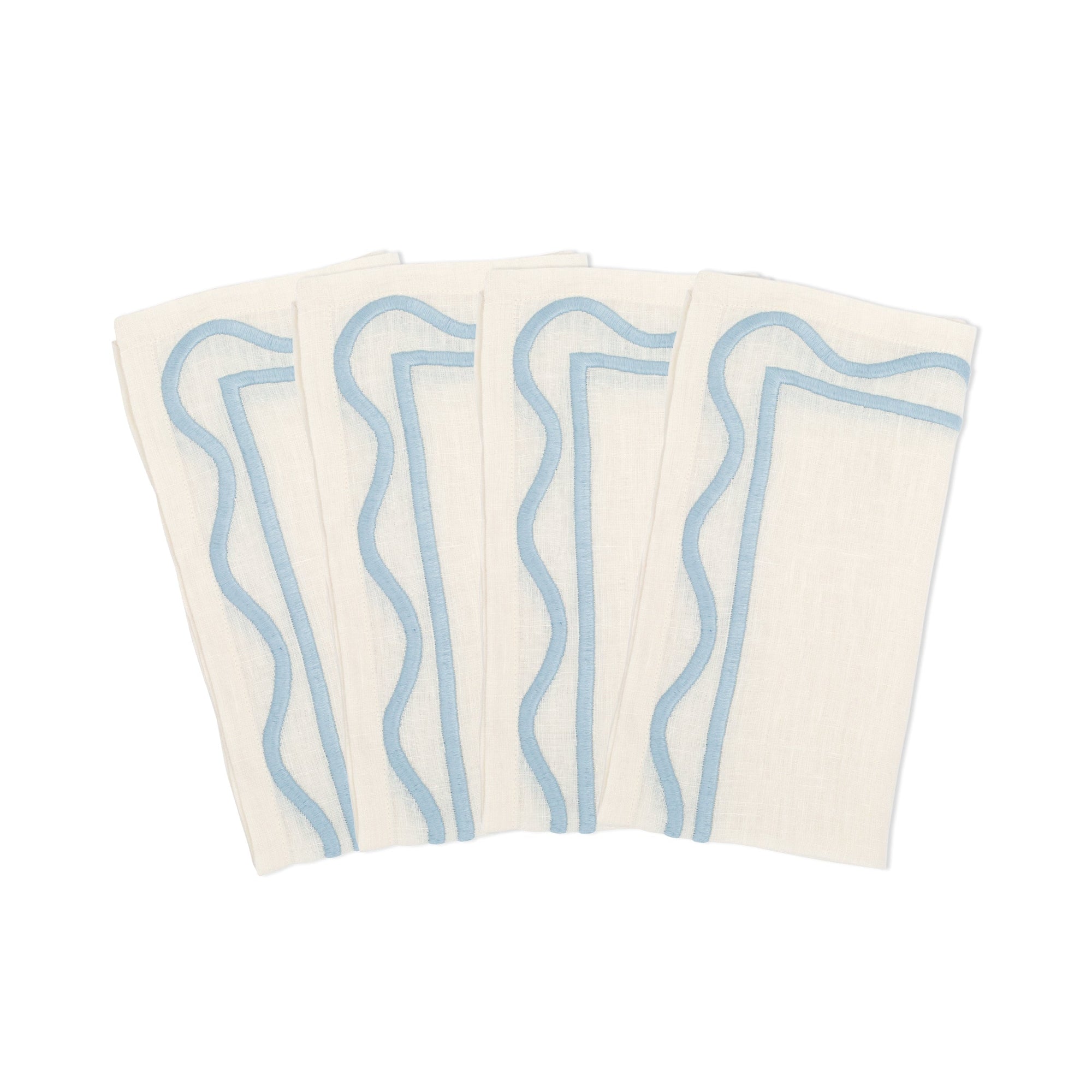MISETTE Colorblock Embroidered Linen Napkins in Blue (Set of 4)