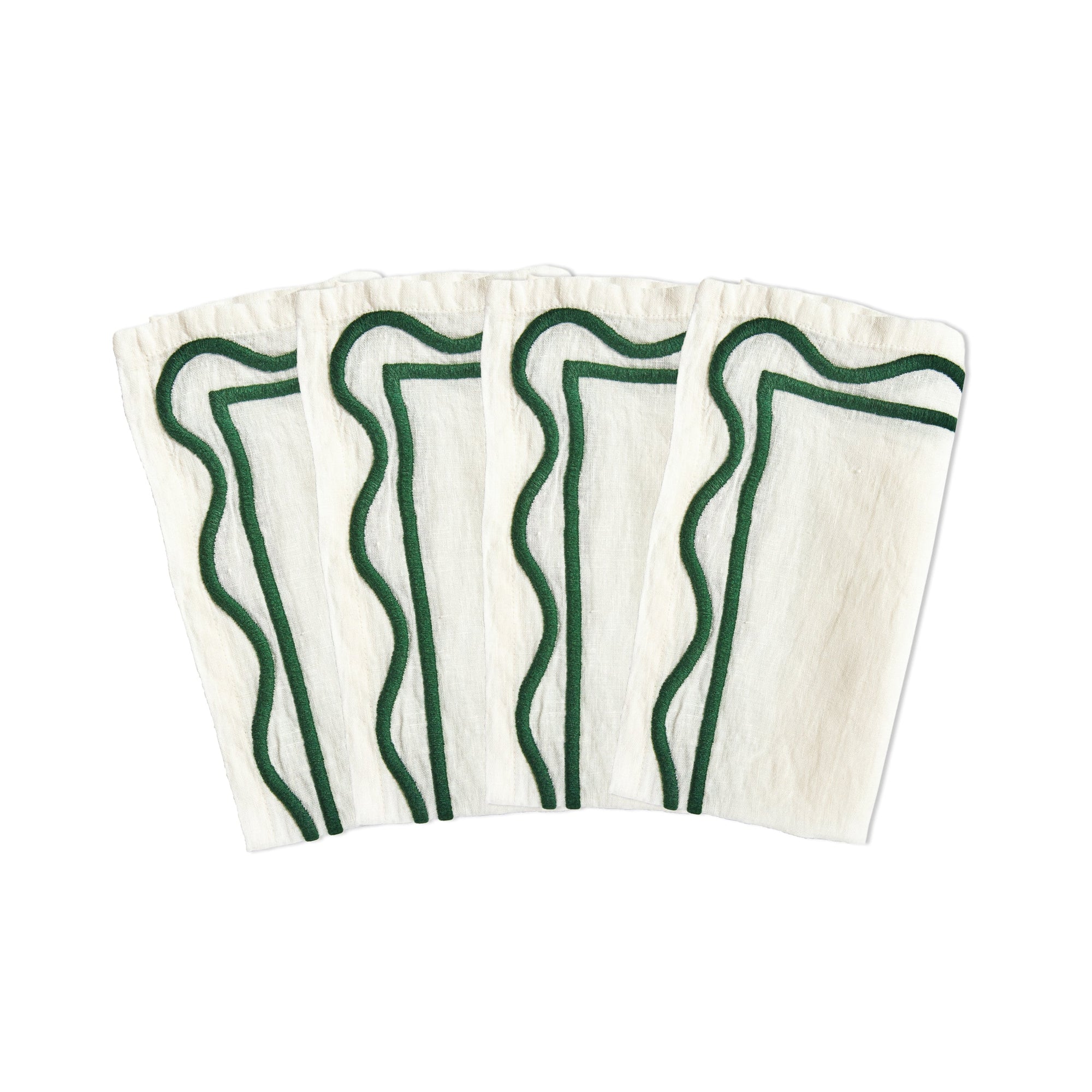 MISETTE Colorblock Embroidered Linen Napkins in Dark Green (Set of 4)
