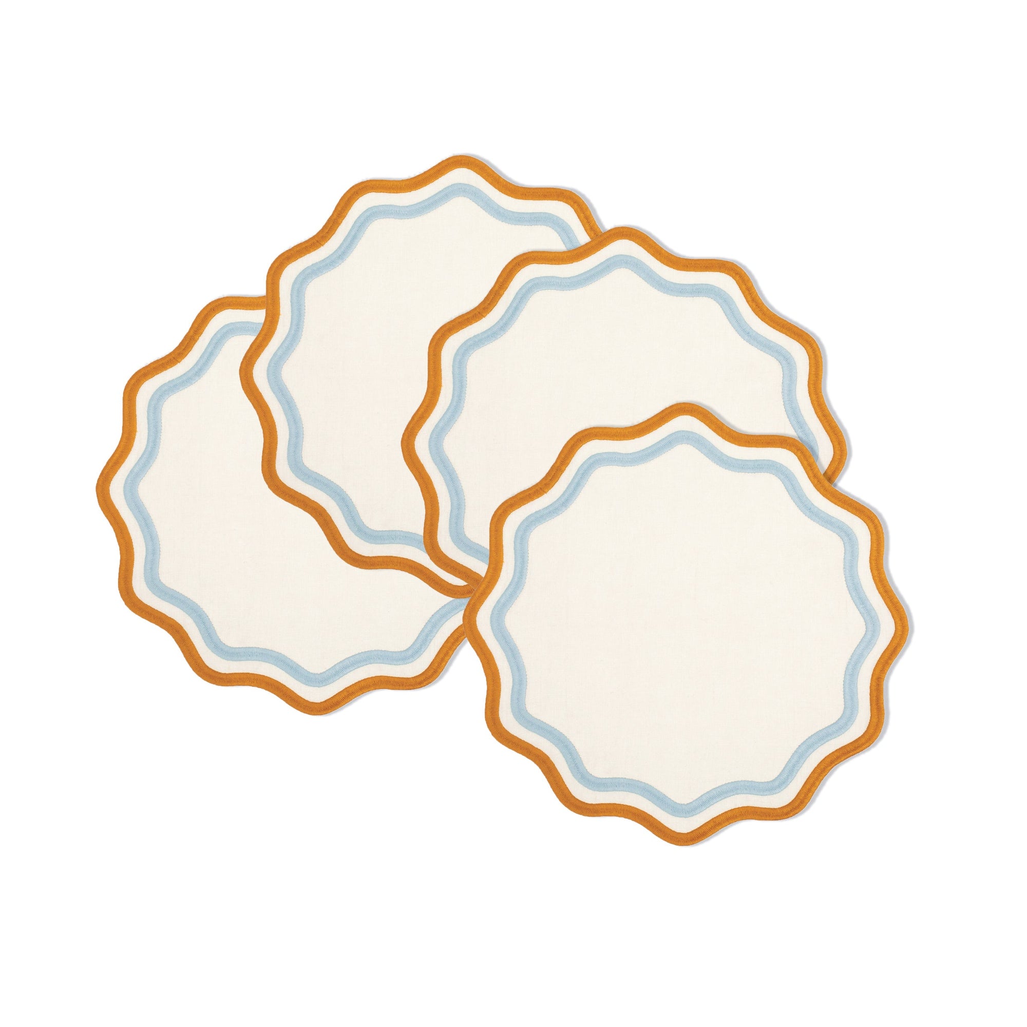 MISETTE Colorblock Embroidered Linen Placemats in Blue/Amber (Set of 4)