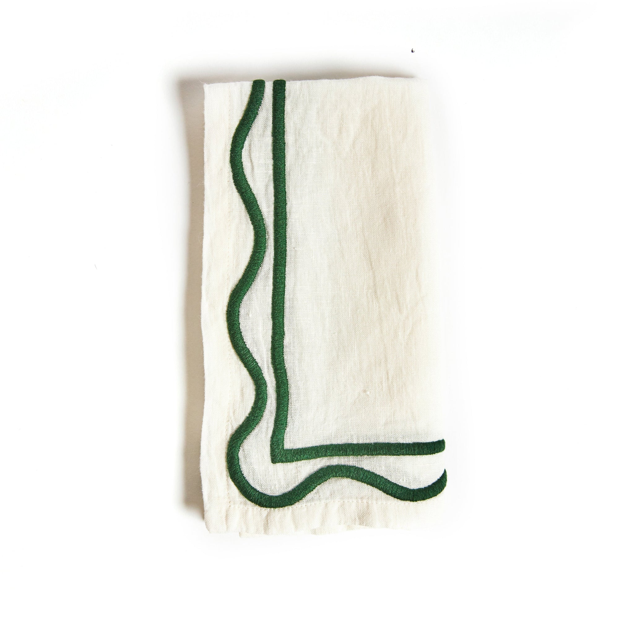 MISETTE Colorblock Embroidered Linen Napkins in Dark Green (Set of 4)