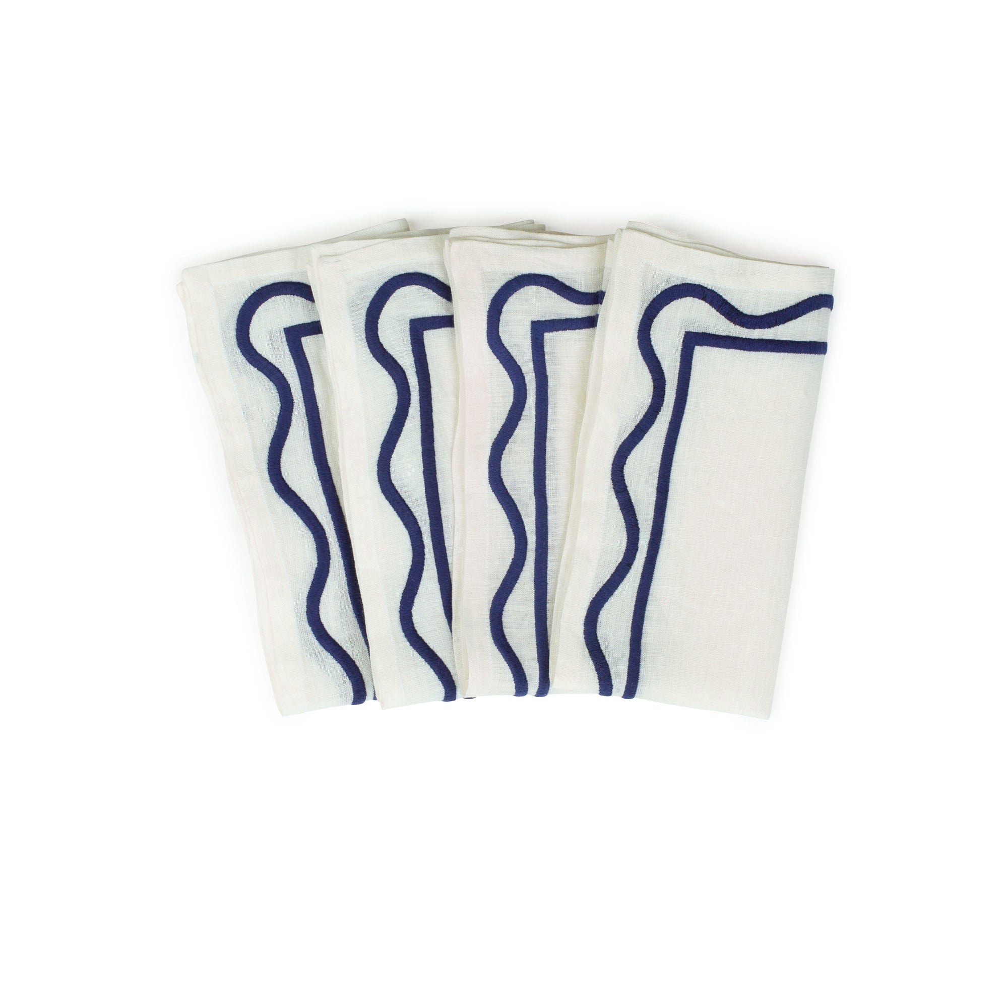 MISETTE Colorblock Embroidered Linen Napkins in Dark Blue (Set of 4)