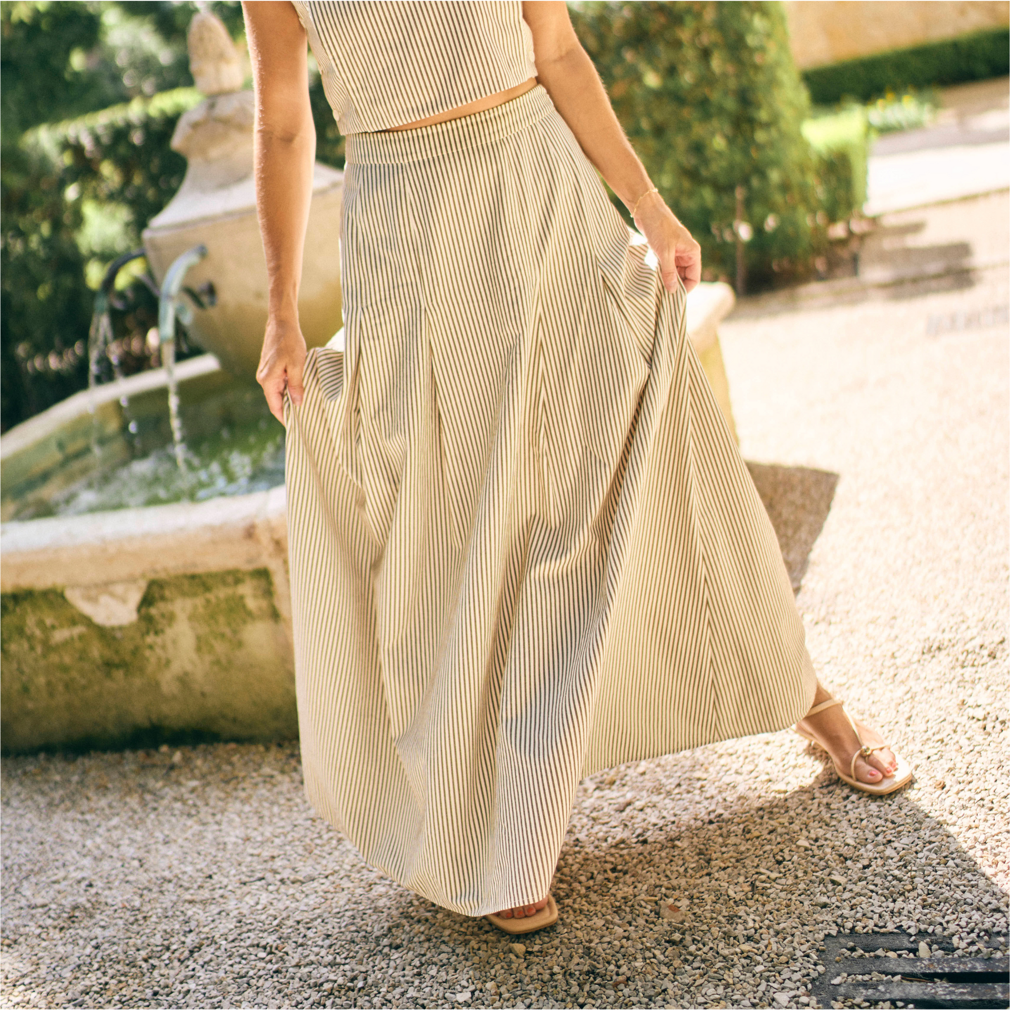 MASON'S DAUGHTER | Sophia Maxi Skirt, Brown & Ivory Dobby Striped