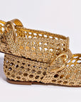 LARROUDE | Verona Macrame Ballet Flat In Gold Metallic Leather