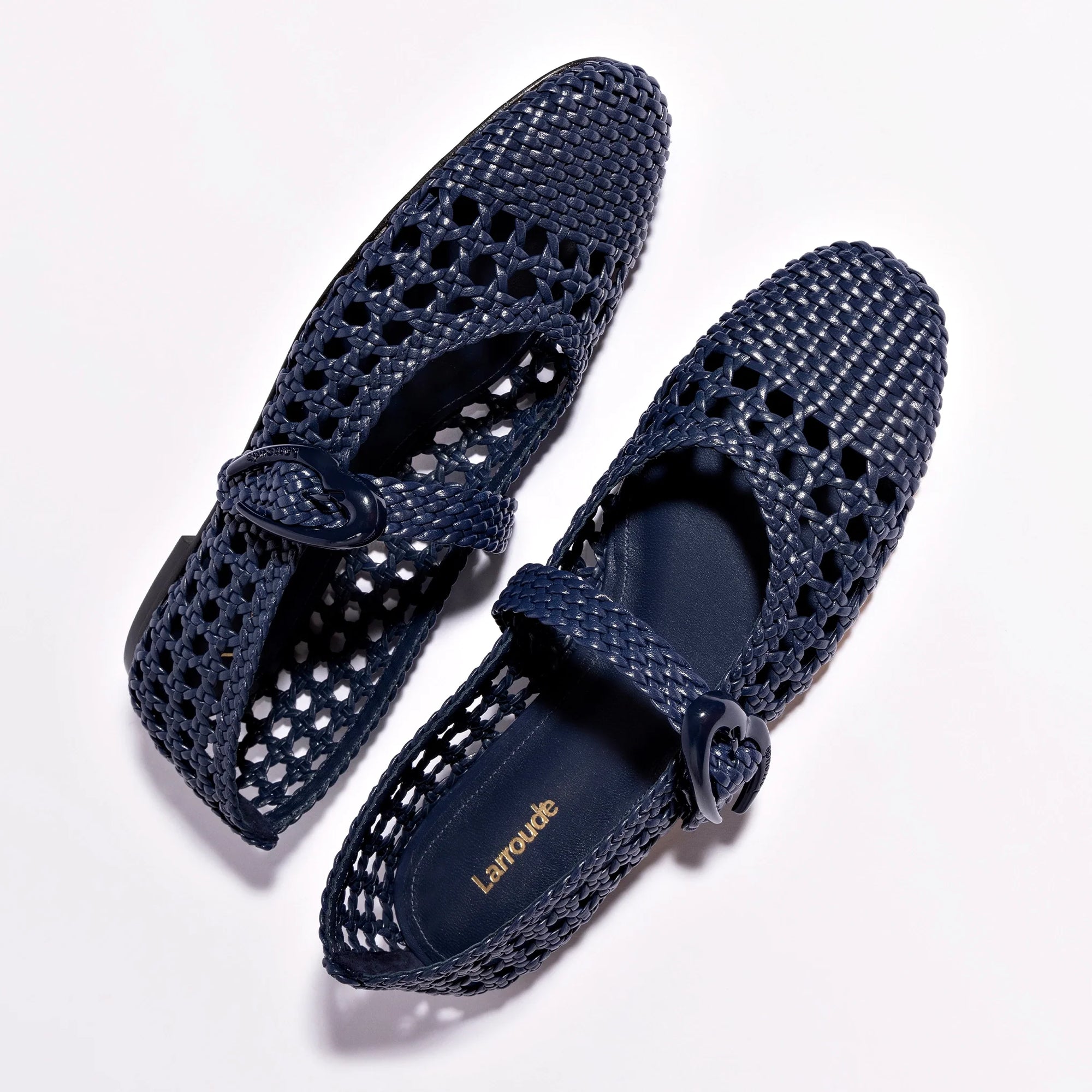LARROUDE | Verona Macrame Ballet Flat In Navy Leather