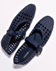 LARROUDE | Verona Macrame Ballet Flat In Navy Leather