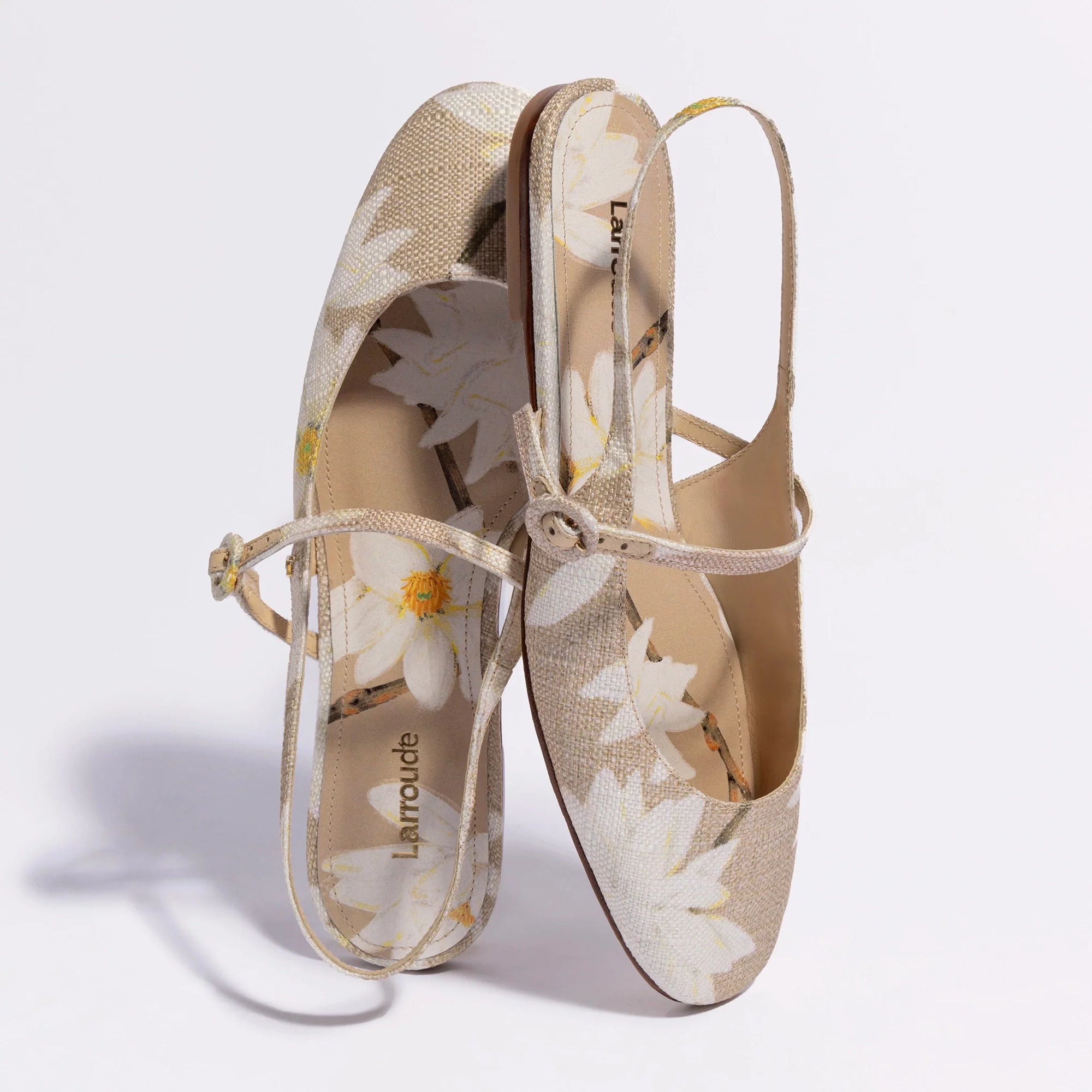 LARROUDE | Georgina Ballet Flat In Beige Printed Raffia