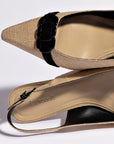 LARROUDE | Franca Pump In Beige Raffia and Black Trimming