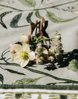 MAISON VENU Tuileries Evergreen Tablecloth, Blockprinted Trim