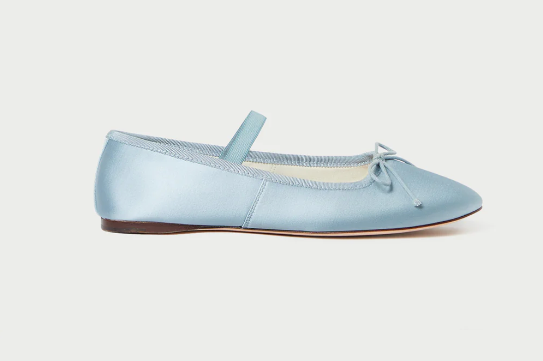 Blue satin flat on sale shoes