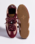 LARROUDE | Stella Sneaker In Tulip, Russet and Wine Suede and Silver Metallic Leather