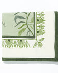 MAISON VENU Tuileries Evergreen Tablecloth, Blockprinted Trim