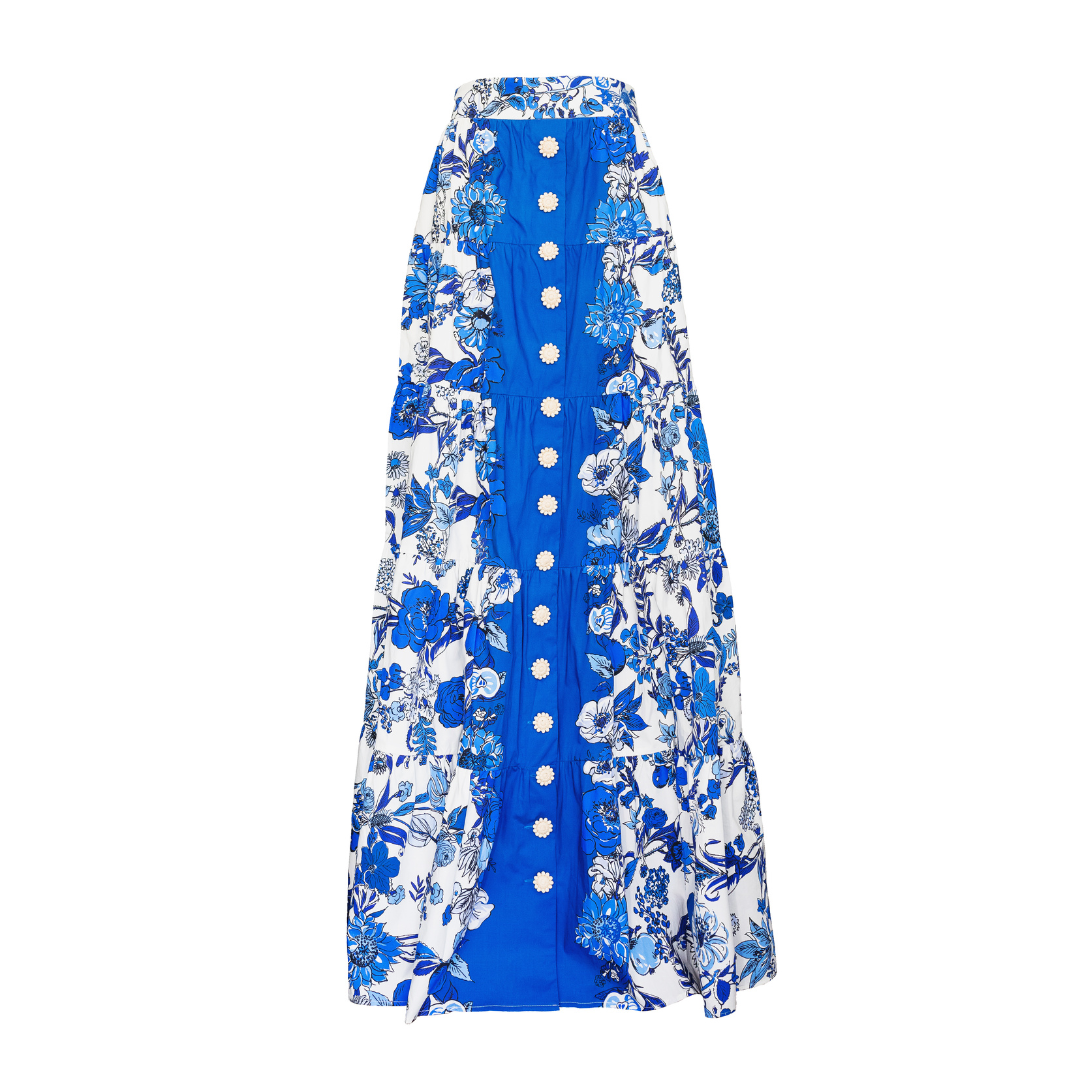 Nathali Skirt, Flower Grid Blue
