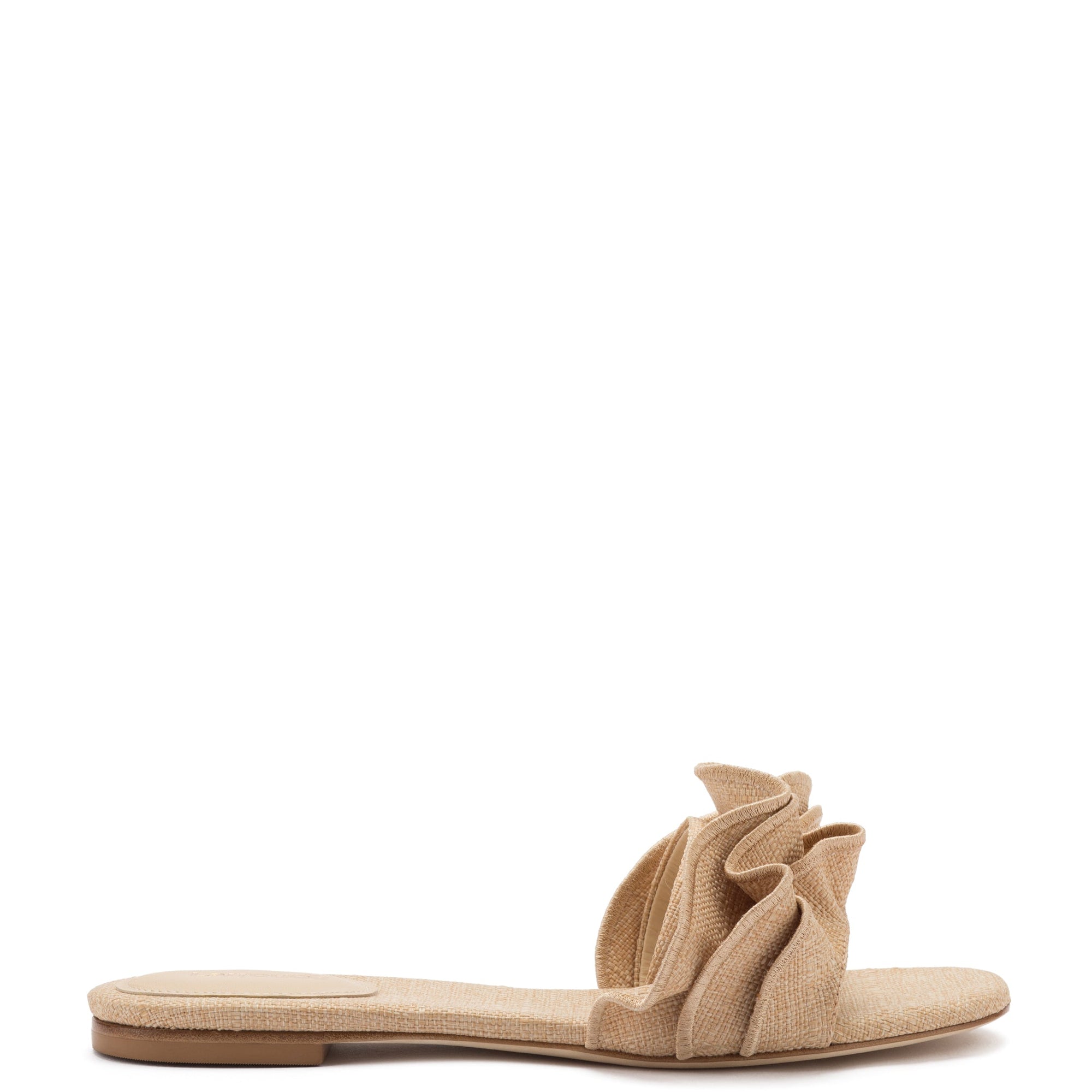 LARROUDE | Ivy Ruffle Flat Mule In Beige Raffia