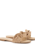 LARROUDE | Ivy Ruffle Flat Mule In Beige Raffia