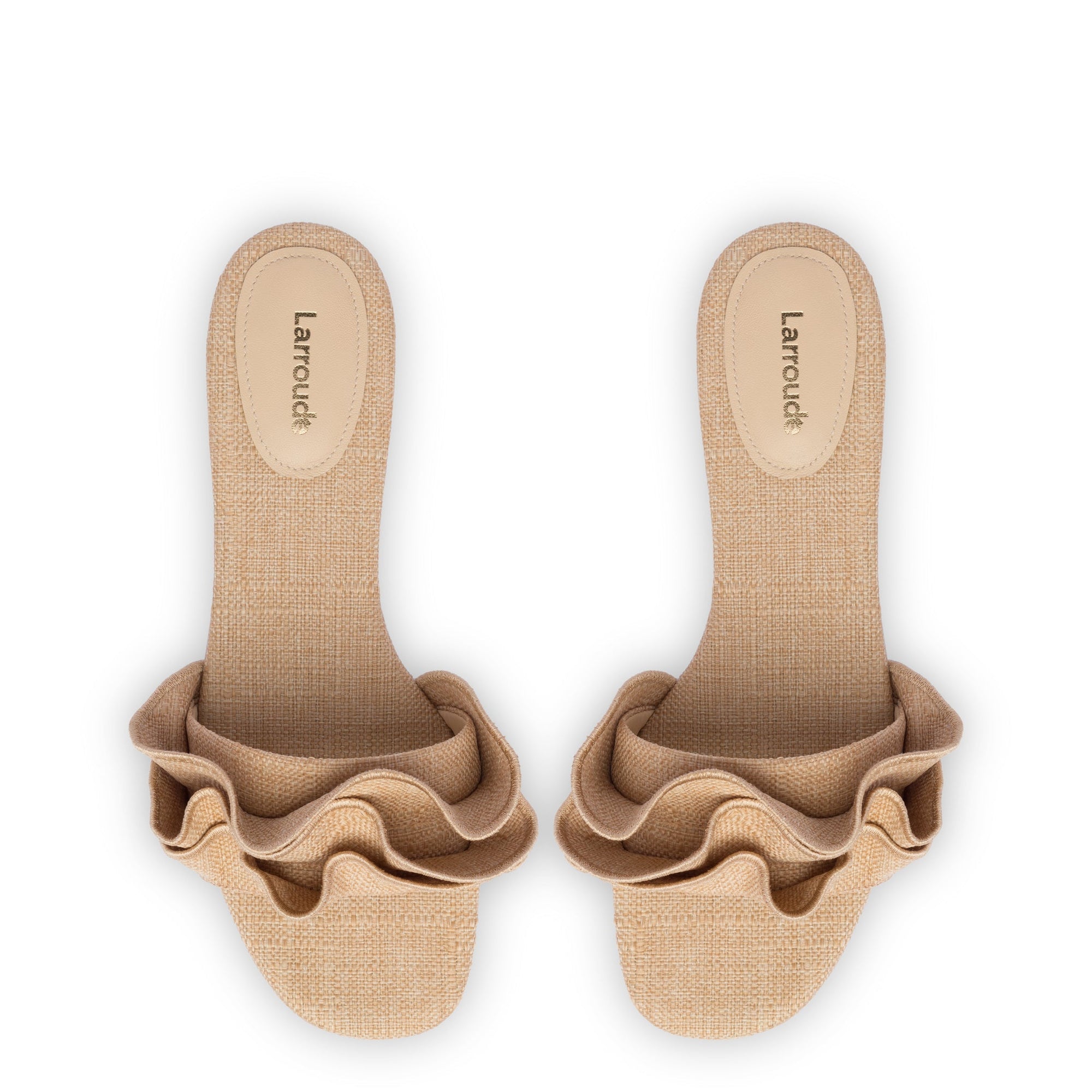 LARROUDE | Ivy Ruffle Flat Mule In Beige Raffia