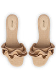 LARROUDE | Ivy Ruffle Flat Mule In Beige Raffia