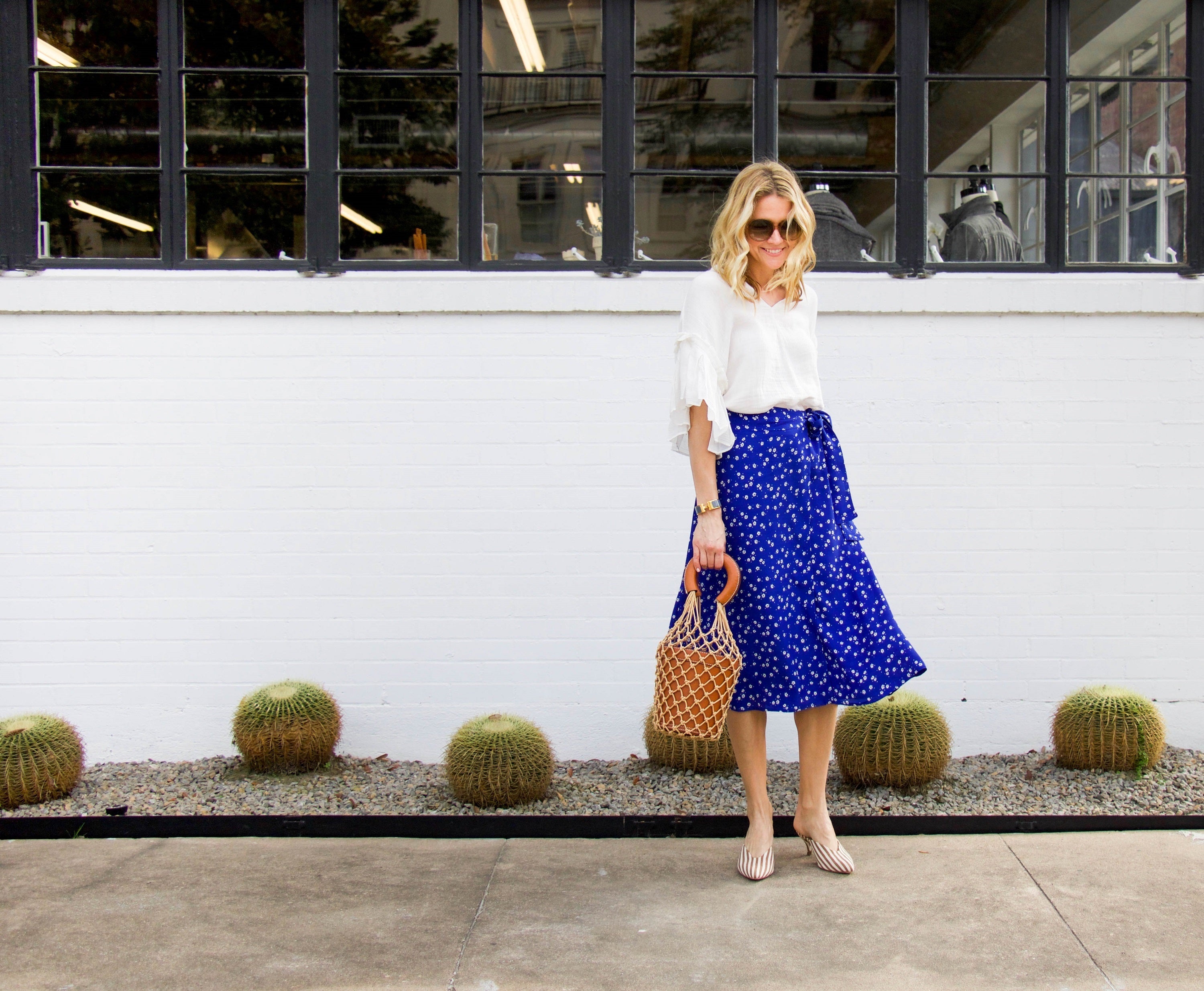 True Blue Midi Skirt & An Easy Blouse by Mirth With Spring Accessory Staples