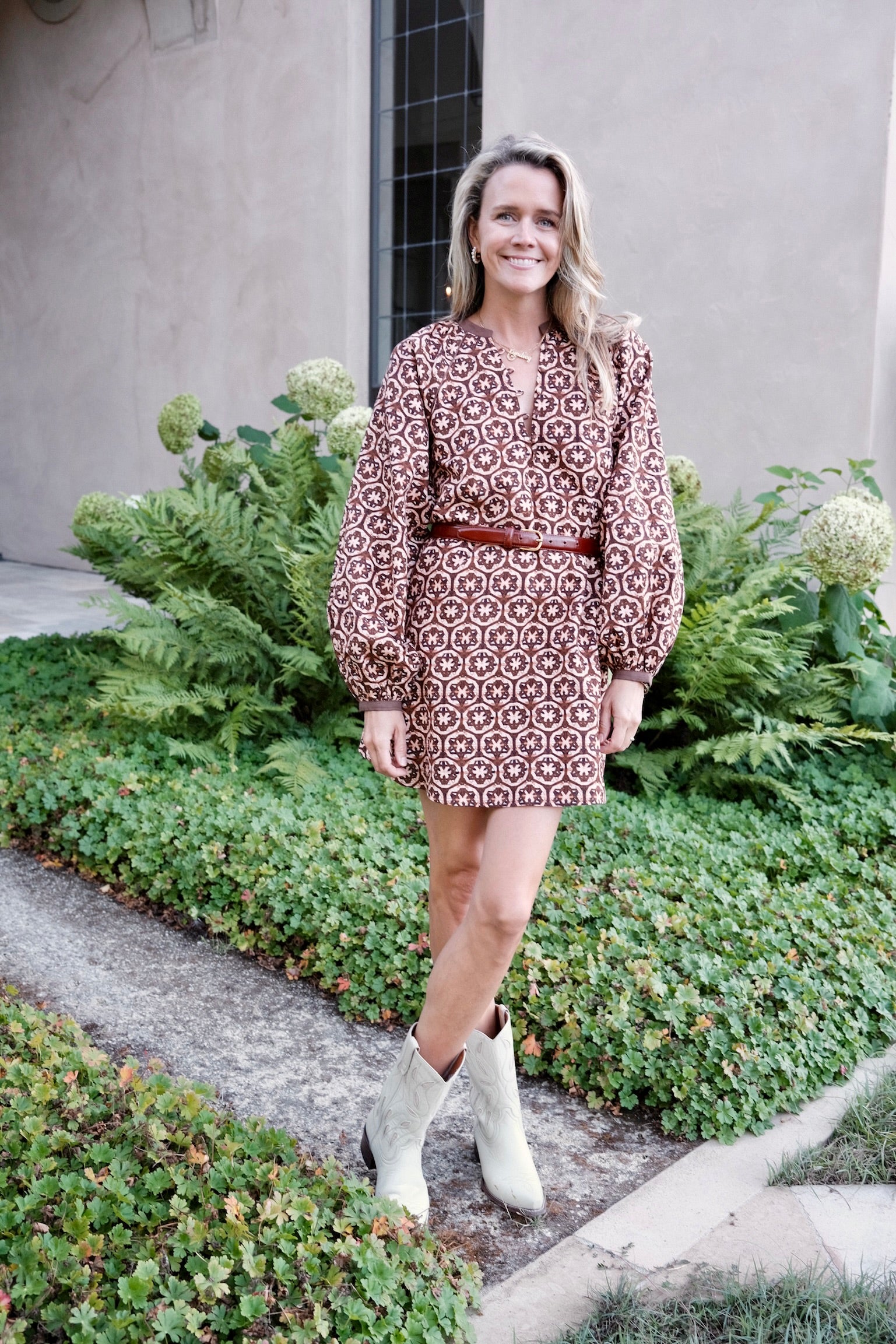 Caftan Dress, Chocolate and Pink Lattice Print